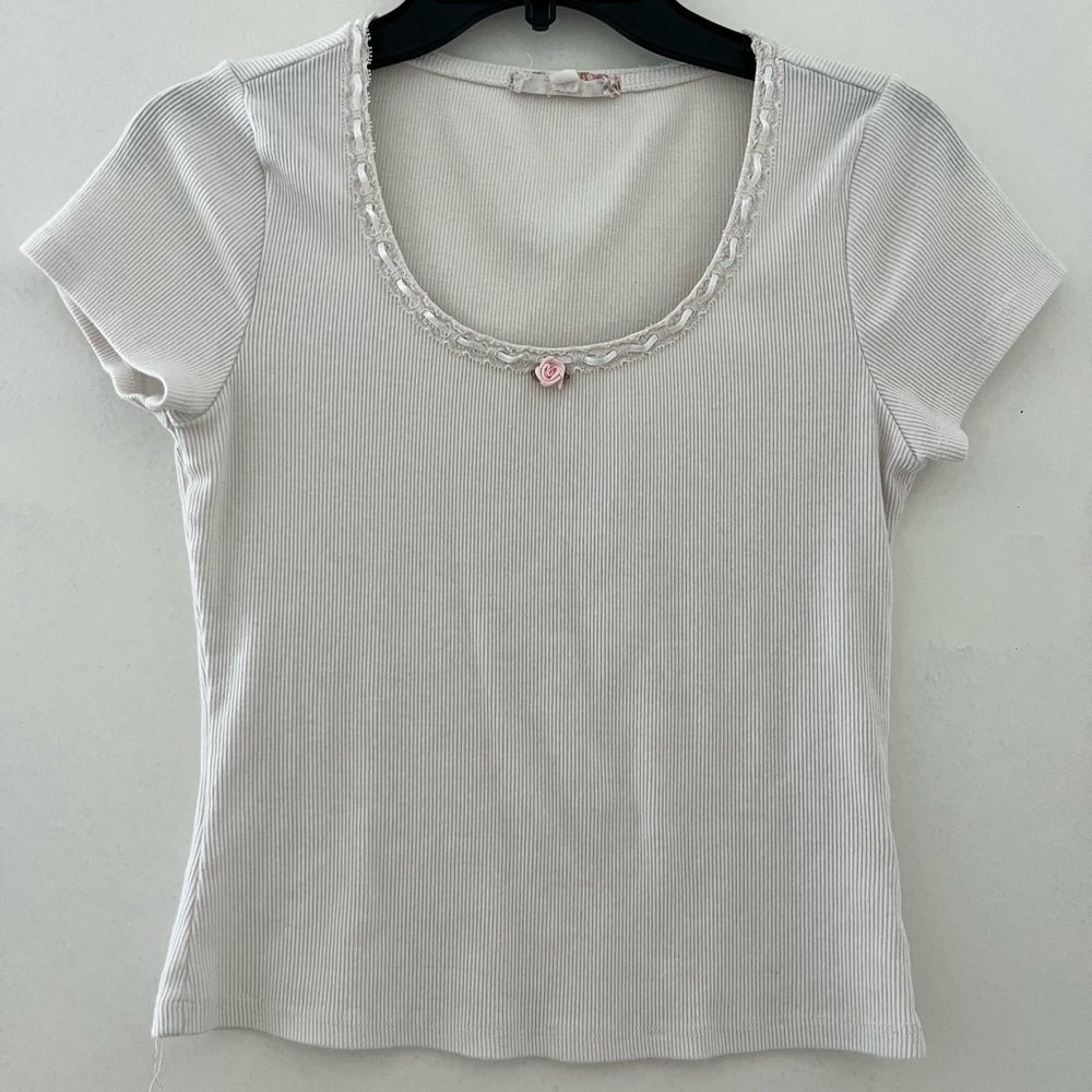 Coquette Pink Republic White Fitted Embellished T-Shirt